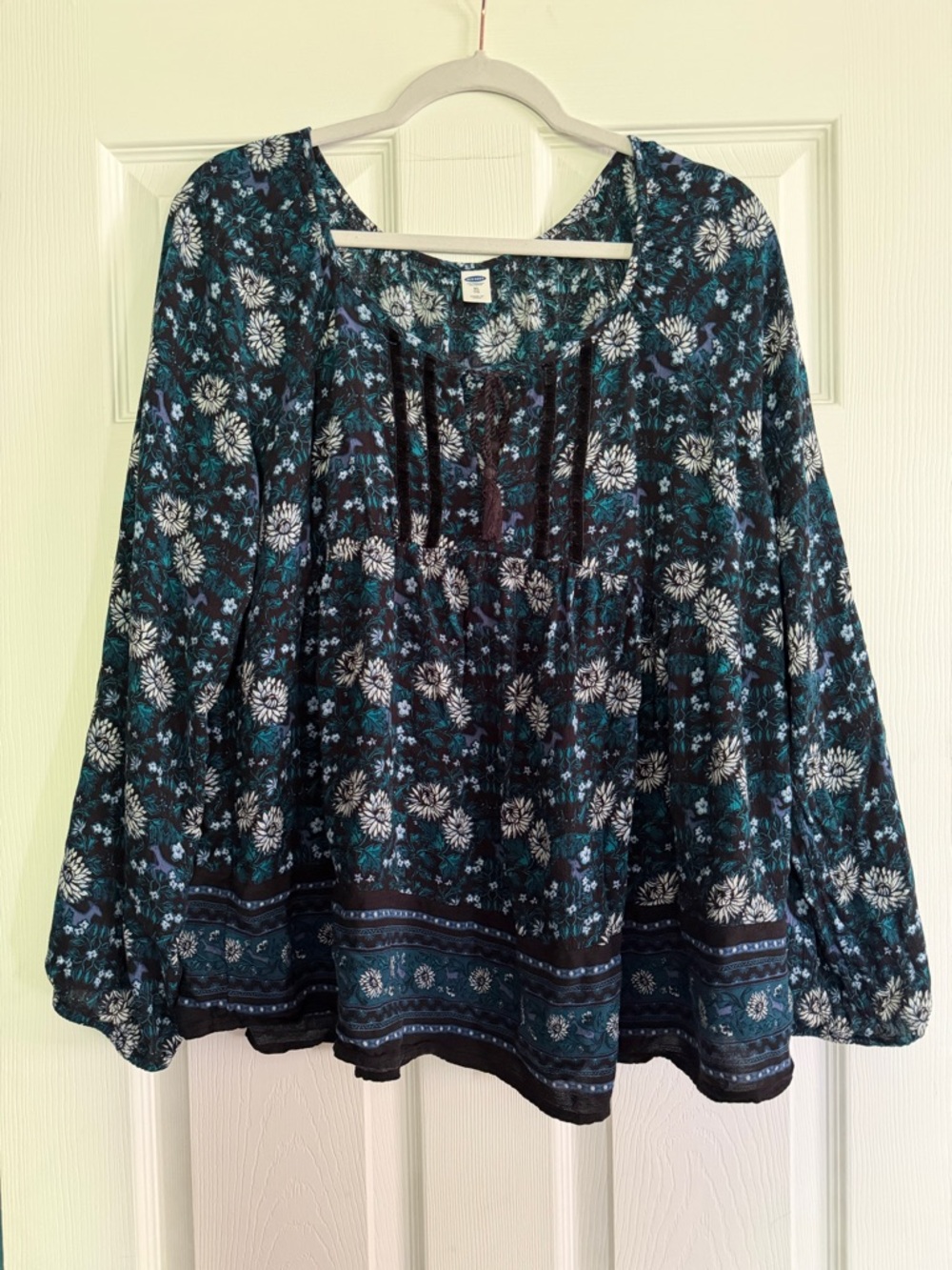 Old Navy Floral Peasant Tunic - Teal & Black